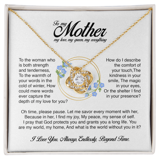 To My Mother, You Are My World, Love Knot Necklace, Gift from Son or Daughter