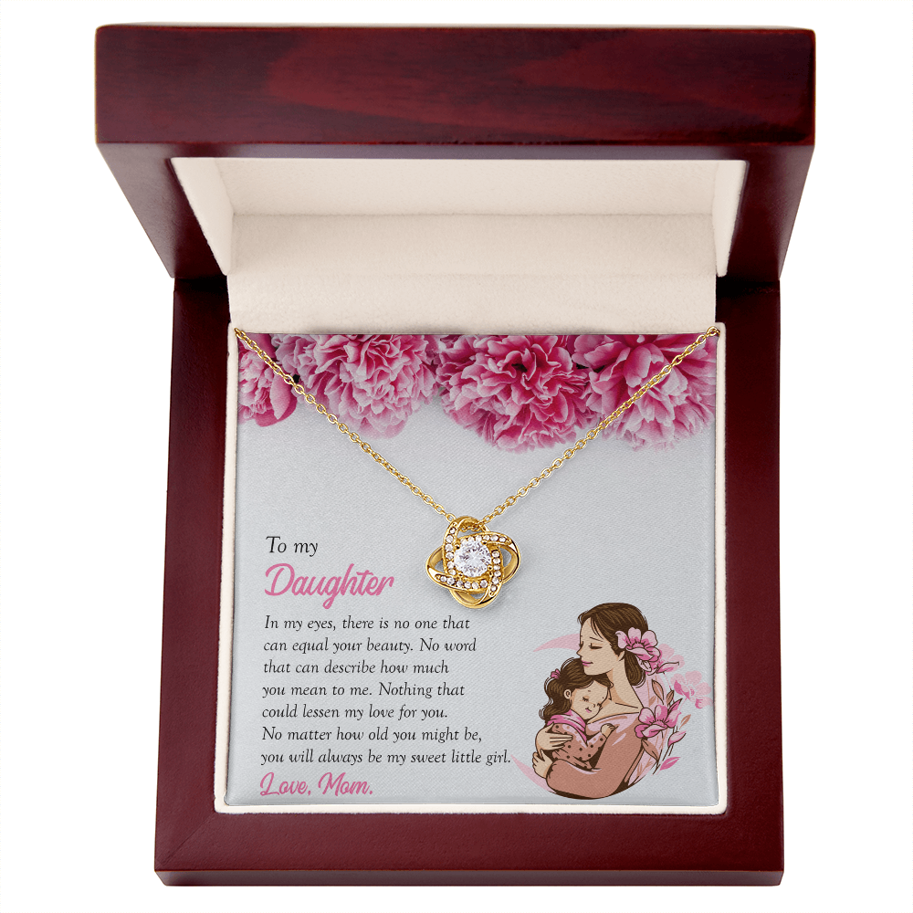 To My Daughter, You're My Sweet Little Girl, Love Knot Necklace from Mom