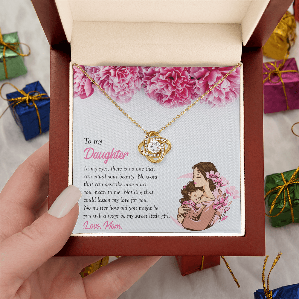 To My Daughter, You're My Sweet Little Girl, Love Knot Necklace from Mom