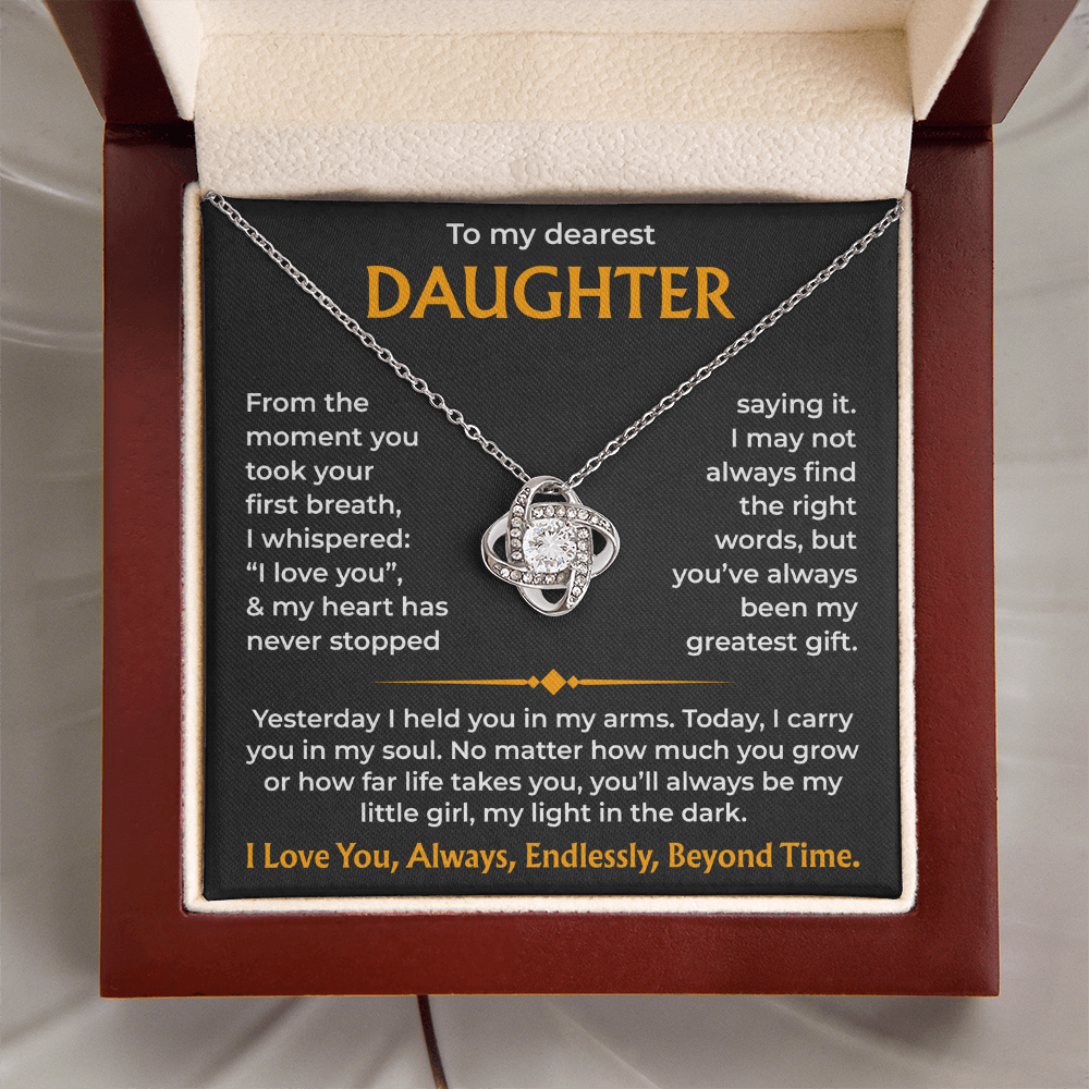 To My Dearest Daughter – You'll Always Be My Light, Love Knot Necklace from Dad or mom