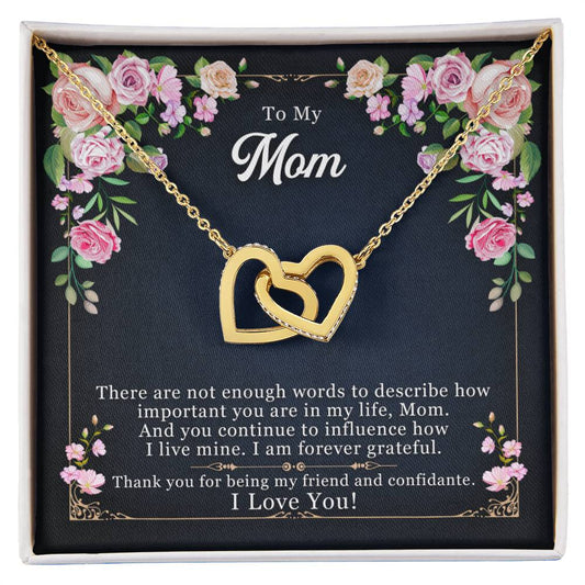 To my Mom, Thank You For Being My Friend, Interlocking Hearts Necklace, Gift from Daughter/Son