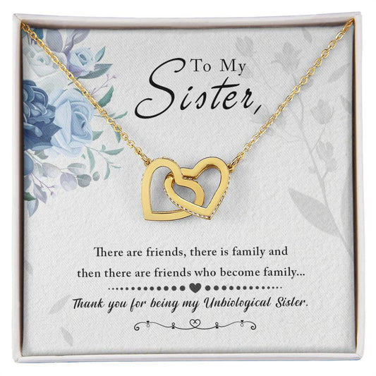 To My Sister, Thank You for Being My Unbiological Sister, Interlocking Hearts Necklace