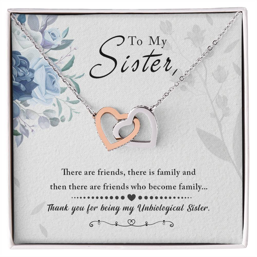 To My Sister, Thank You for Being My Unbiological Sister, Interlocking Hearts Necklace