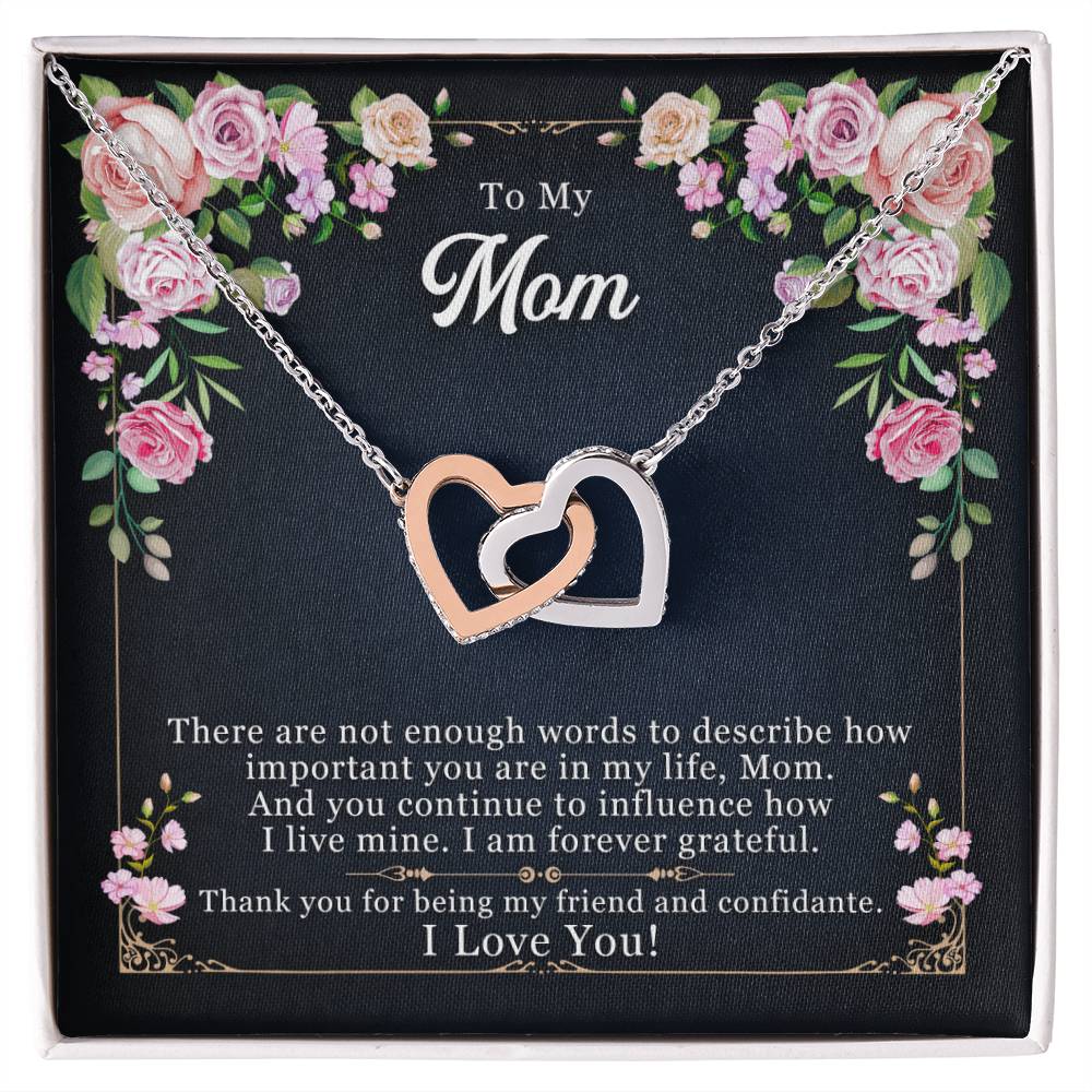 To my Mom, Thank You For Being My Friend, Interlocking Hearts Necklace, Gift from Daughter/Son