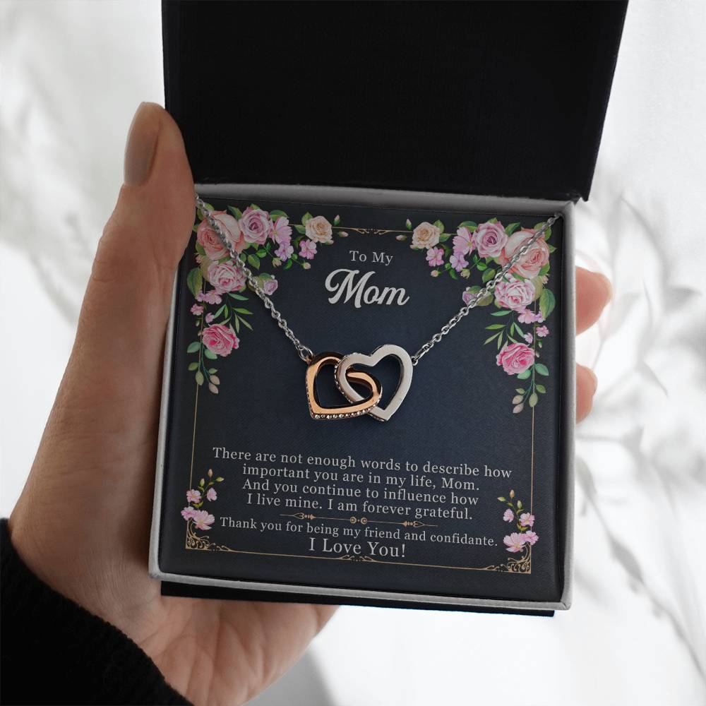 To my Mom, Thank You For Being My Friend, Interlocking Hearts Necklace, Gift from Daughter/Son