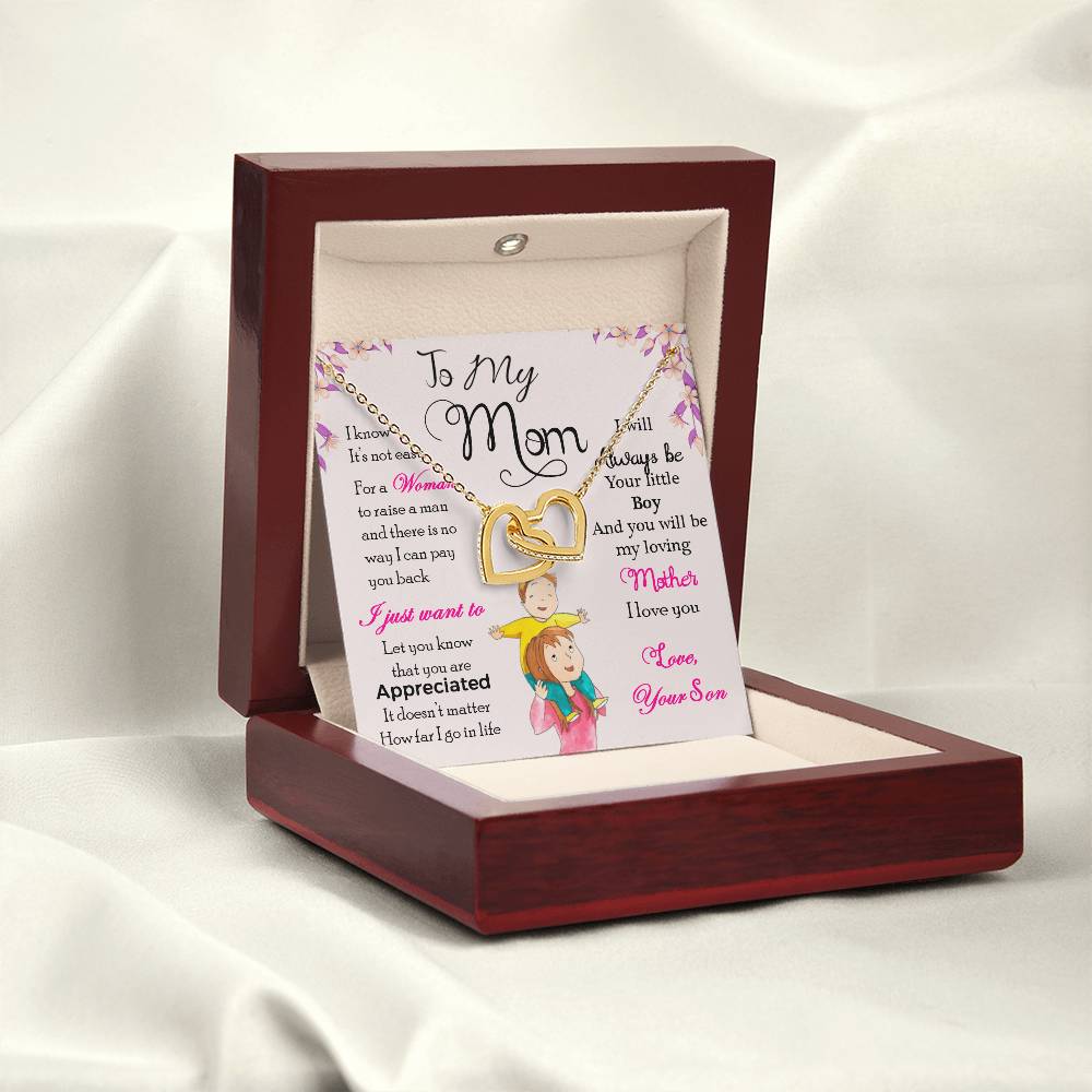 To My Mom, I Will Always Be Your Little Boy, Interlocking Hearts Necklace from Son