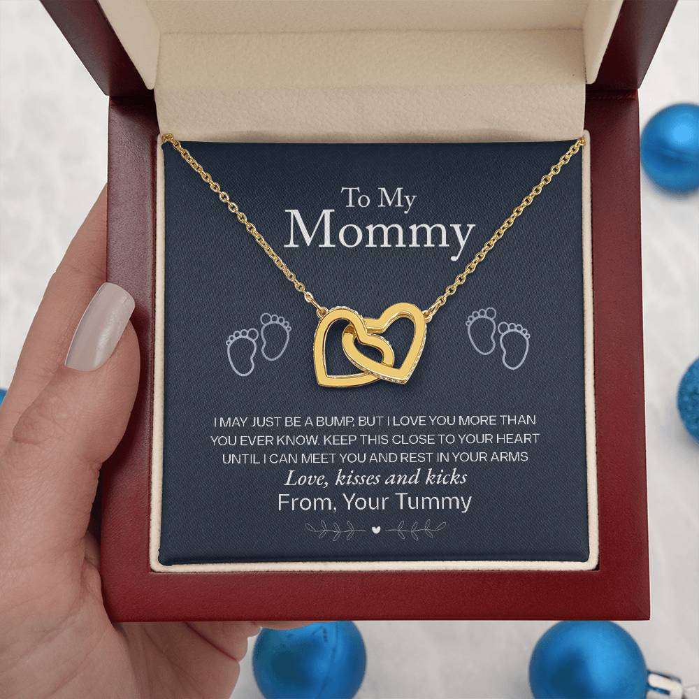To My Mommy, Love From Your Tummy, Interlocking Hearts Necklace, Pregnancy Gift