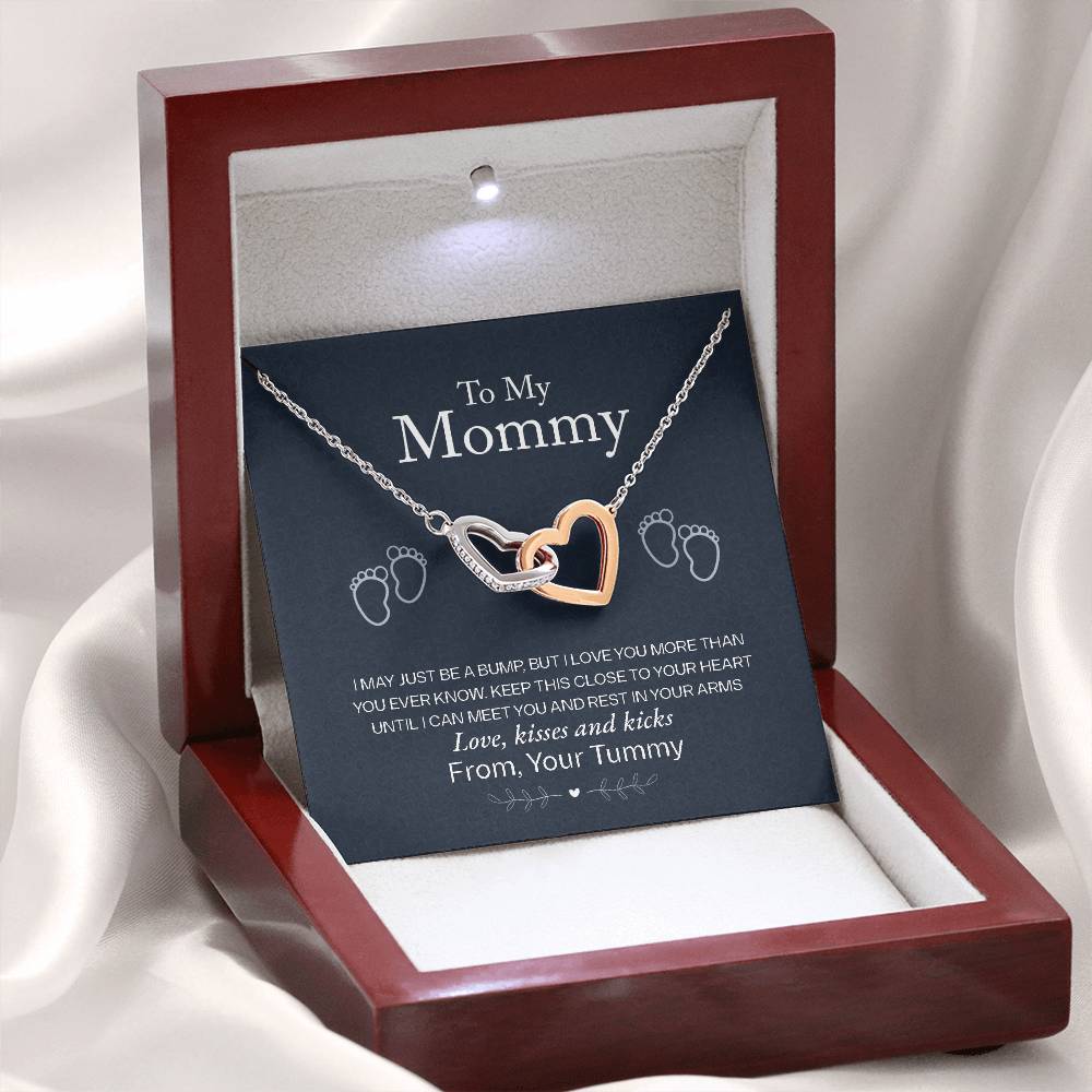 To My Mommy, Love From Your Tummy, Interlocking Hearts Necklace, Pregnancy Gift
