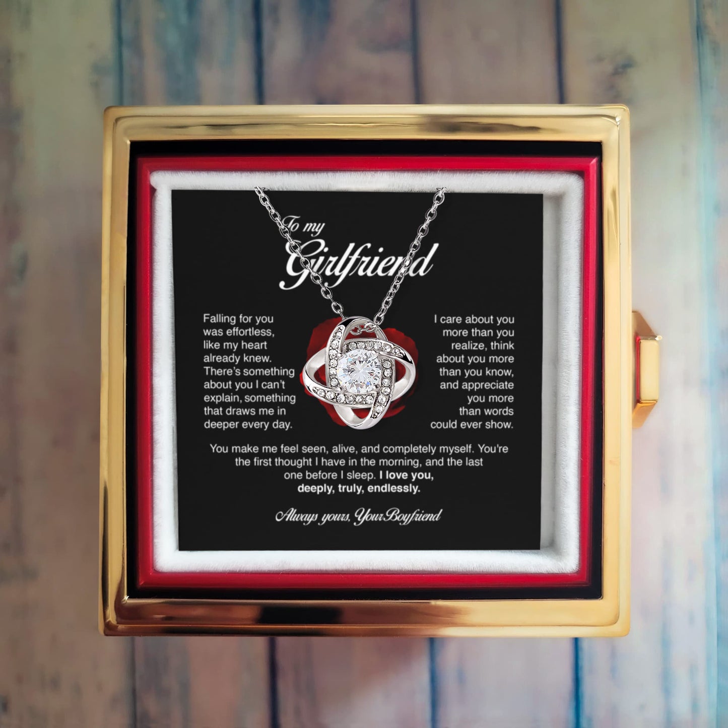 To My Girlfriend, Falling for you was effortless, Love Knot Necklace, Gift from Boyfriend