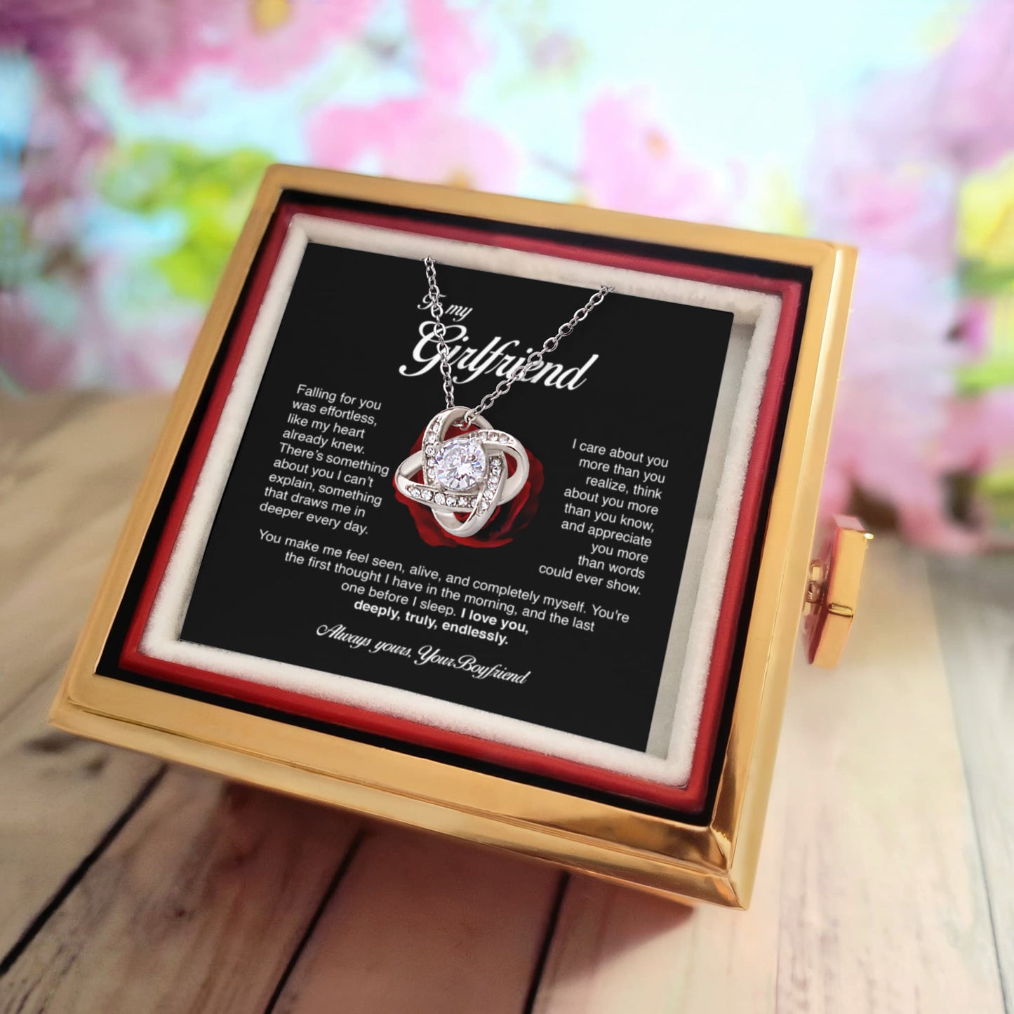 To My Girlfriend, Falling for you was effortless, Love Knot Necklace, Gift from Boyfriend