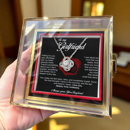 To My Girlfriend, Falling for you was effortless, Love Knot Necklace, Gift from Boyfriend