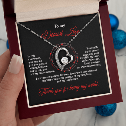 To My Dearest Love, “Thank You for Being My World” Forever Love Necklace from Husband