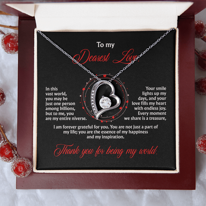 To My Dearest Love, “Thank You for Being My World” Forever Love Necklace from Husband