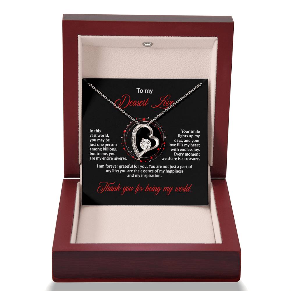 To My Dearest Love, “Thank You for Being My World” Forever Love Necklace from Husband