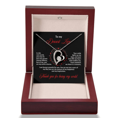 To My Dearest Love, “Thank You for Being My World” Forever Love Necklace from Husband