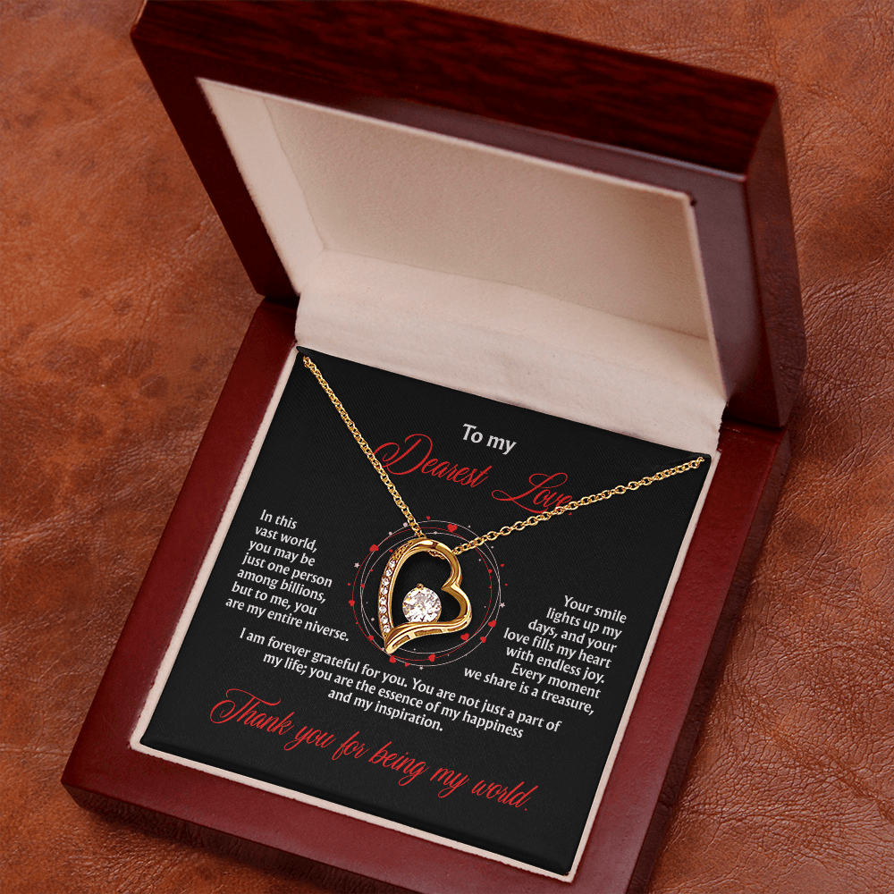 To My Dearest Love, “Thank You for Being My World” Forever Love Necklace from Husband