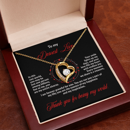 To My Dearest Love, “Thank You for Being My World” Forever Love Necklace from Husband
