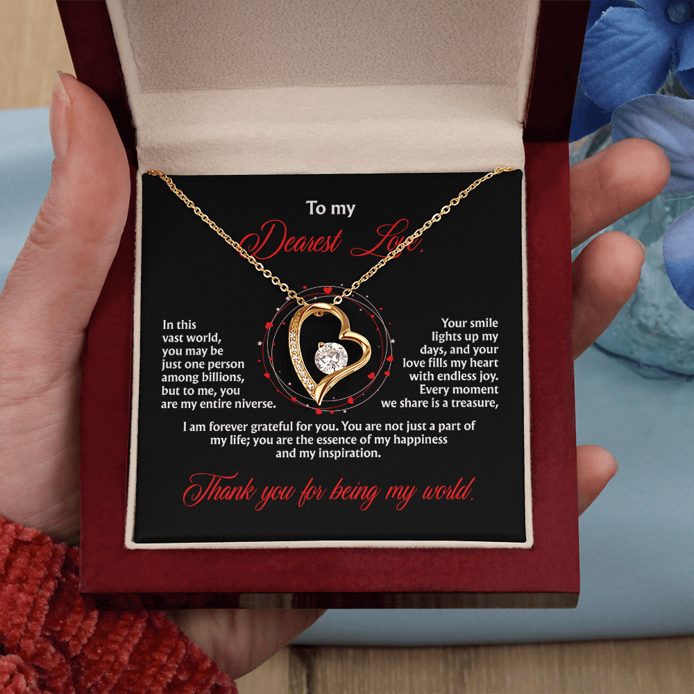 To My Dearest Love, “Thank You for Being My World” Forever Love Necklace from Husband