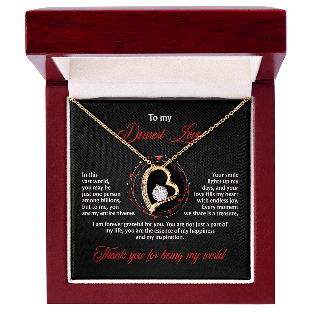 To My Dearest Love, “Thank You for Being My World” Forever Love Necklace from Husband