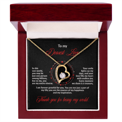 To My Dearest Love, “Thank You for Being My World” Forever Love Necklace from Husband