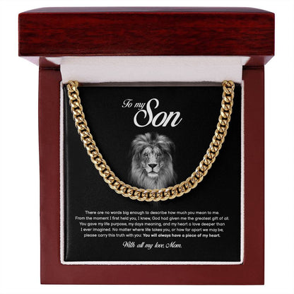 To My Son, You Will Always Have a Piece of My Heart, Cuban Chain, Gift from Mom