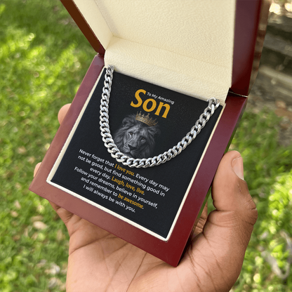To My Amazing Son , “Be Awesome, Believe in Yourself” Cuban Chain Necklace from Dad or Mom