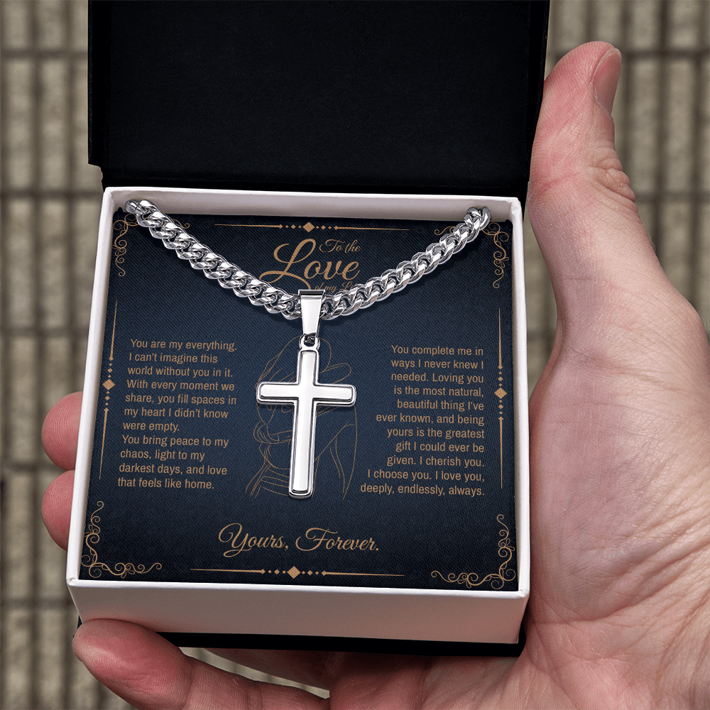 To My Boyfriend/ Soulmate, You fill spaces in my heart, Engraved Cross Necklace, Gift from Girlfriend