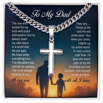 To My Dad, You've always been my safe place, Engraved Artisan Cross, Gift from Son