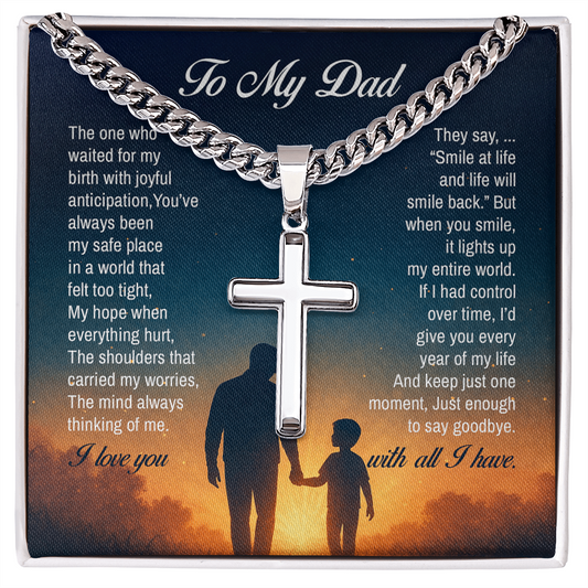 To My Dad, You've always been my safe place, Engraved Artisan Cross, Gift from Son