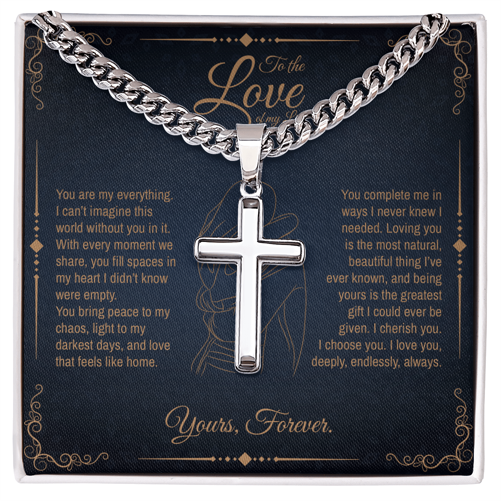 To My Boyfriend/ Soulmate, You fill spaces in my heart, Engraved Cross Necklace, Gift from Girlfriend