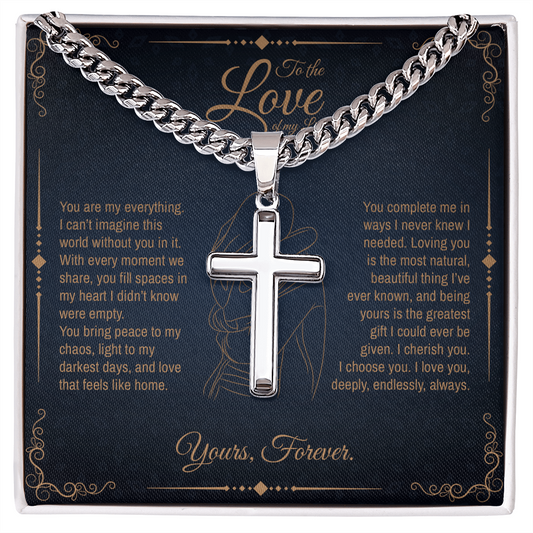 To My Boyfriend/ Soulmate, You fill spaces in my heart, Engraved Cross Necklace, Gift from Girlfriend