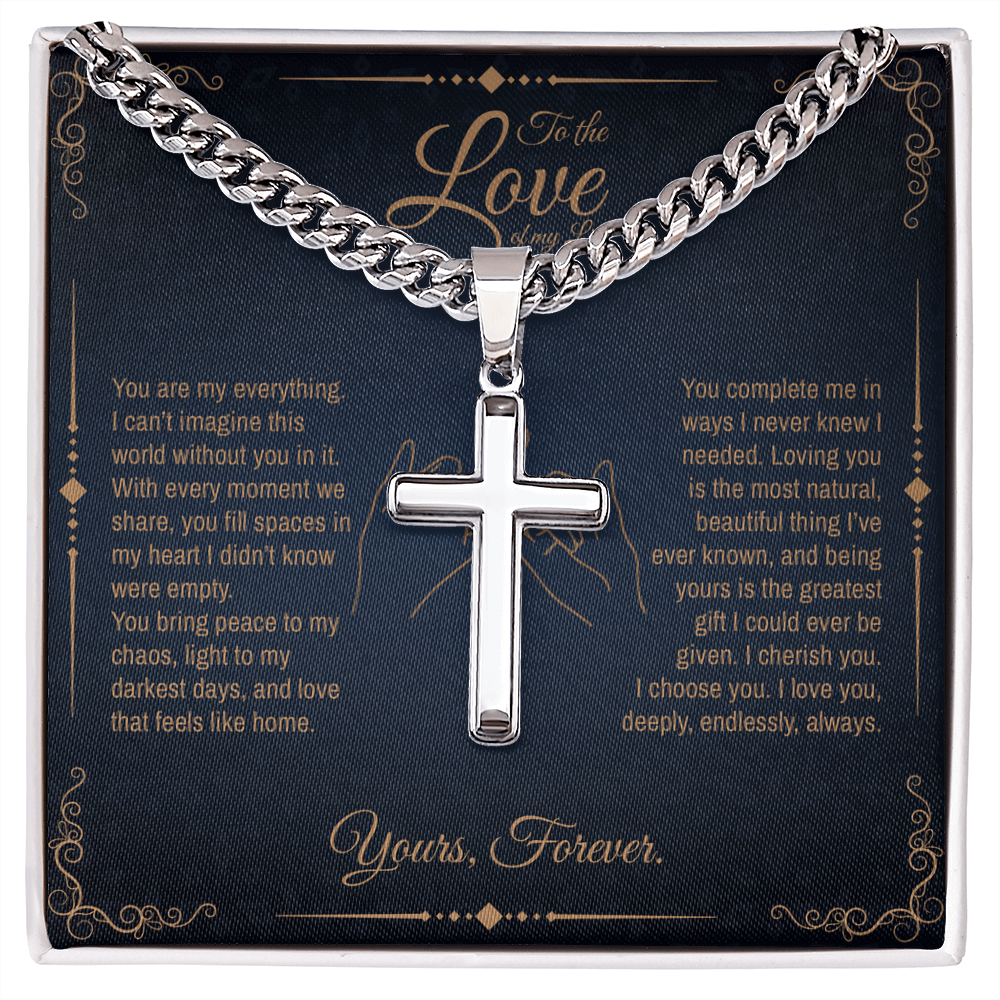 To My Boyfriend/ Soulmate, You fill spaces in my heart, Engraved Cross Necklace, Gift from Girlfriend