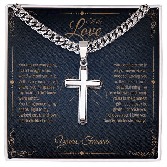 To My Boyfriend/ Soulmate, You fill spaces in my heart, Engraved Cross Necklace, Gift from Girlfriend
