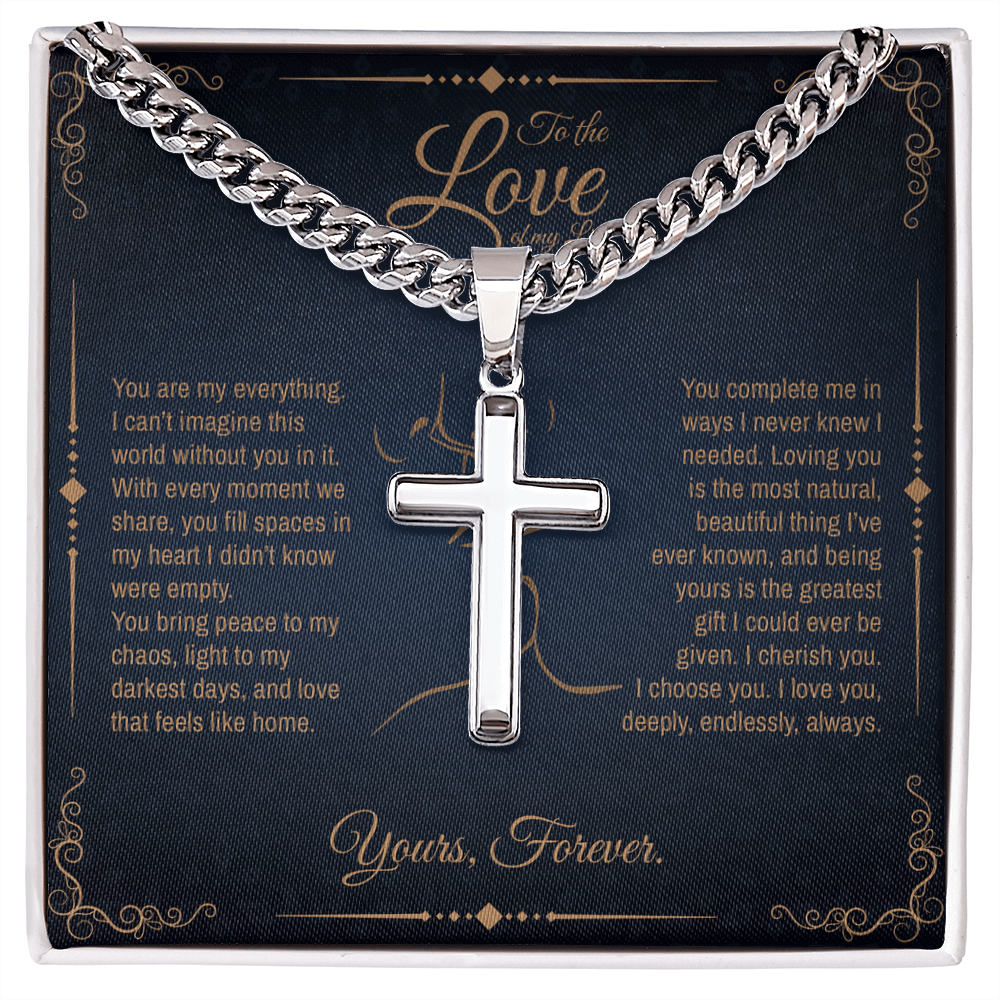 To My Boyfriend/ Soulmate, You fill spaces in my heart, Engraved Cross Necklace, Gift from Girlfriend