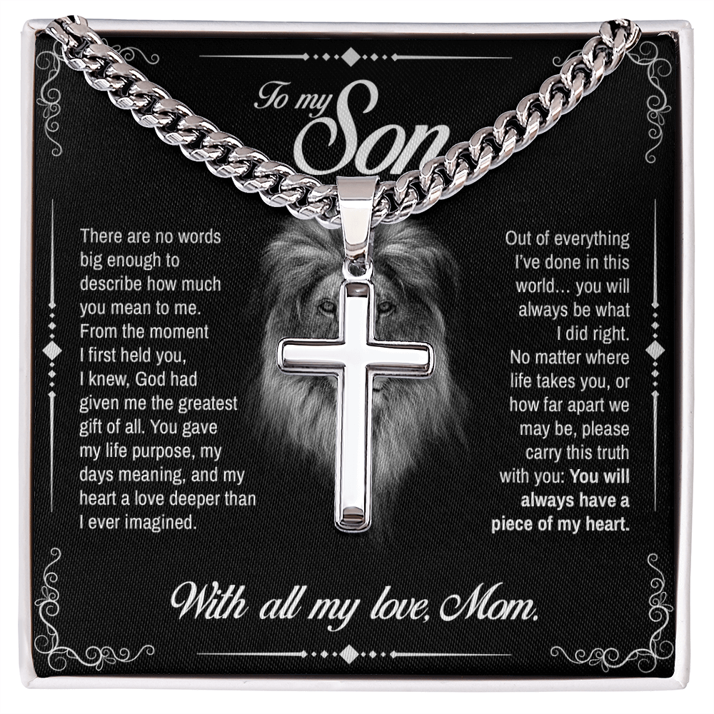 To My Son, You Will Always Have a Piece of My Heart, Engraved Artisan Cross, Gift from Mom