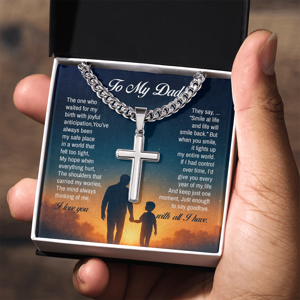 To My Dad, You've always been my safe place, Engraved Artisan Cross, Gift from Son