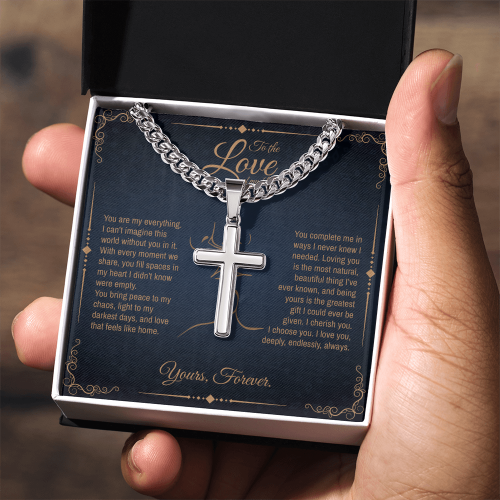 To My Boyfriend/ Soulmate, You fill spaces in my heart, Engraved Cross Necklace, Gift from Girlfriend