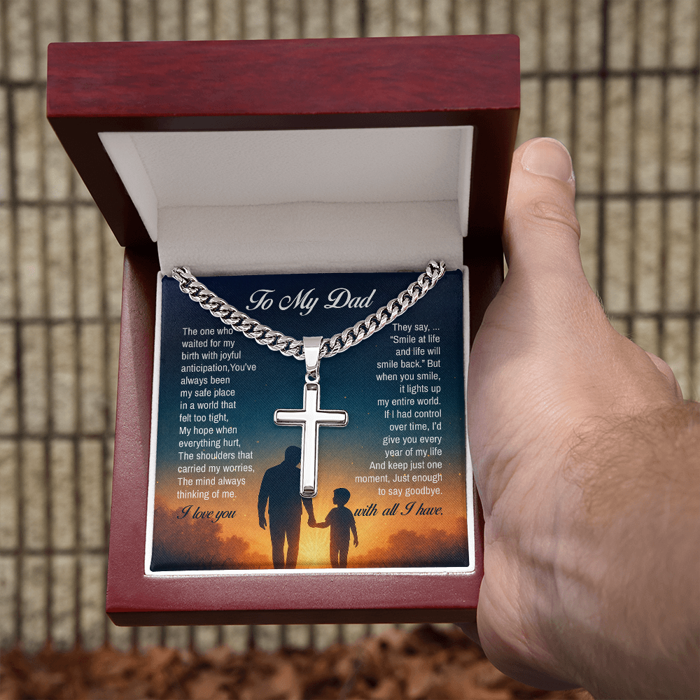 To My Dad, You've always been my safe place, Engraved Artisan Cross, Gift from Son