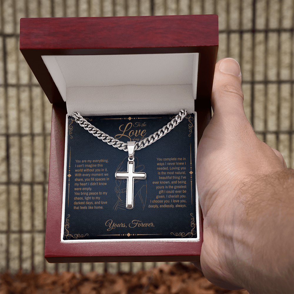 To My Boyfriend/ Soulmate, You fill spaces in my heart, Engraved Cross Necklace, Gift from Girlfriend