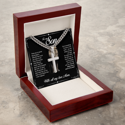 To My Son, You Will Always Have a Piece of My Heart, Engraved Artisan Cross, Gift from Mom