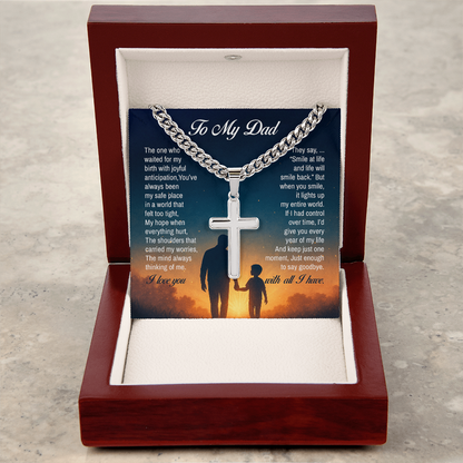 To My Dad, You've always been my safe place, Engraved Artisan Cross, Gift from Son