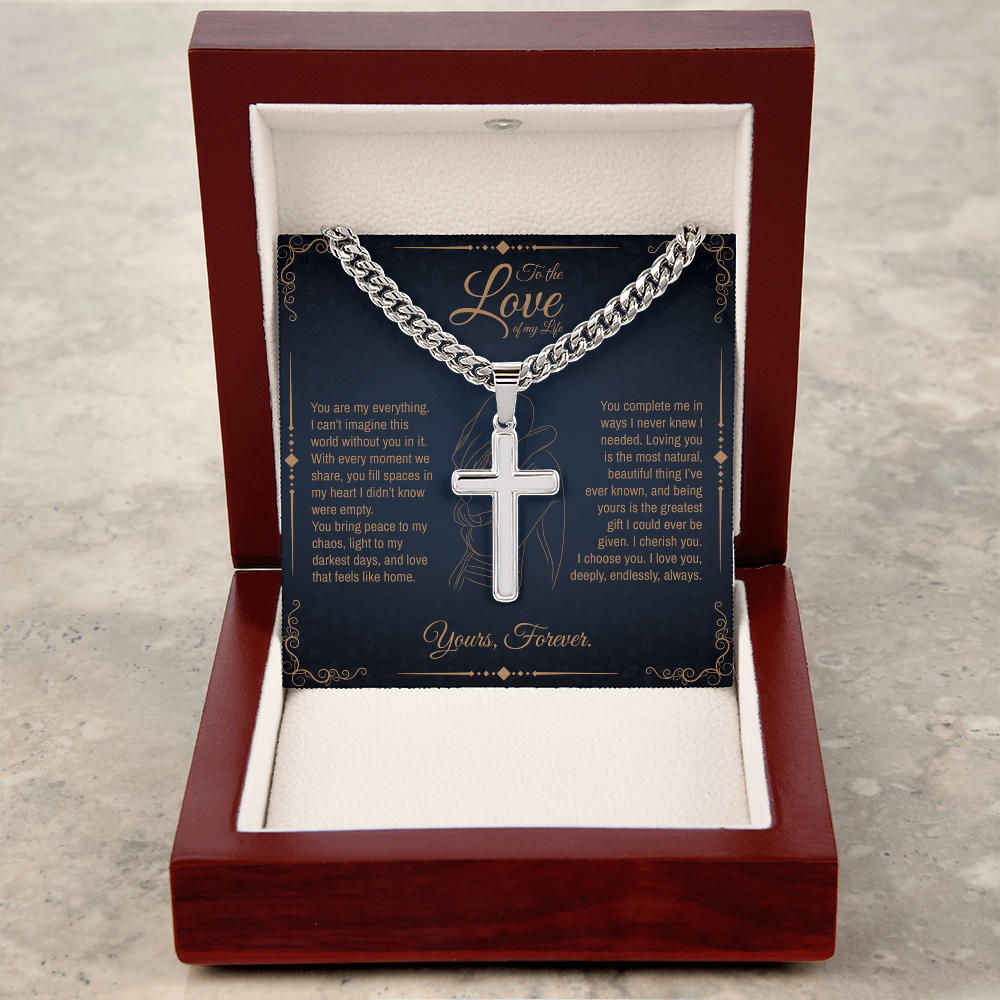 To My Boyfriend/ Soulmate, You fill spaces in my heart, Engraved Cross Necklace, Gift from Girlfriend