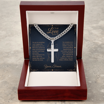 To My Boyfriend/ Soulmate, You fill spaces in my heart, Engraved Cross Necklace, Gift from Girlfriend