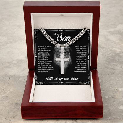 To My Son, You Will Always Have a Piece of My Heart, Engraved Artisan Cross, Gift from Mom