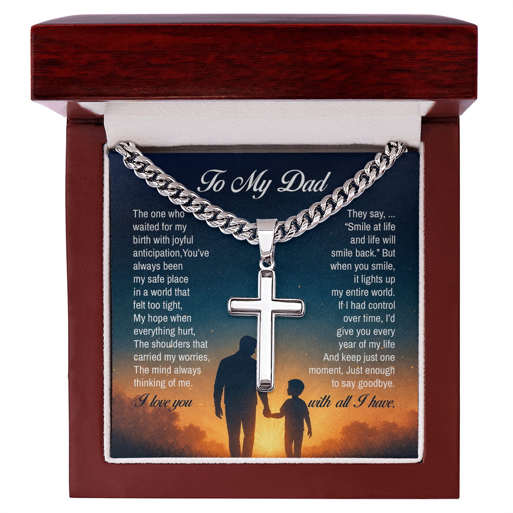 To My Dad, You've always been my safe place, Engraved Artisan Cross, Gift from Son