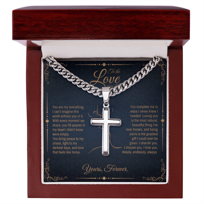 To My Boyfriend/ Soulmate, You fill spaces in my heart, Engraved Cross Necklace, Gift from Girlfriend