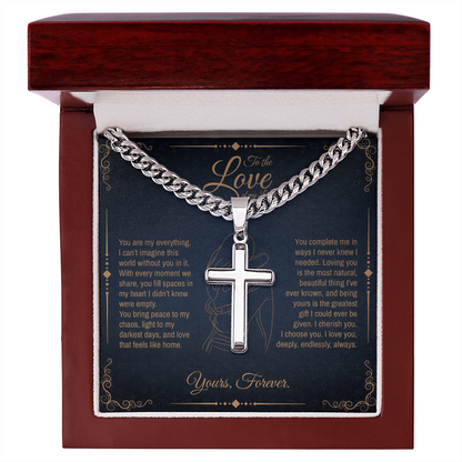 To My Boyfriend/ Soulmate, You fill spaces in my heart, Engraved Cross Necklace, Gift from Girlfriend