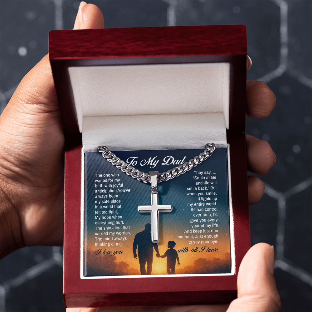 To My Dad, You've always been my safe place, Engraved Artisan Cross, Gift from Son