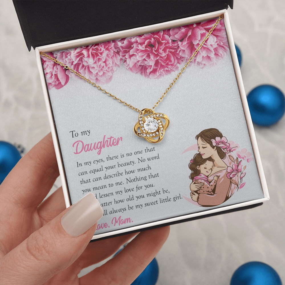 To My Daughter, You're My Sweet Little Girl, Love Knot Necklace from Mom