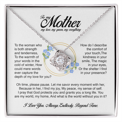 To My Mother, You Are My World, Love Knot Necklace, Gift from Son or Daughter